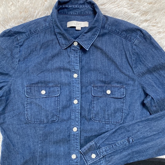 Loft Denim Button Down Shirt 💗 Dark Wash - Picture 7 of 12